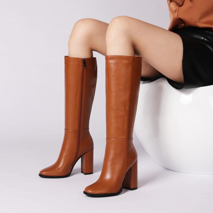 Women's Plus Size Zipper Leather All-match Thick Heel Boots - Image 7