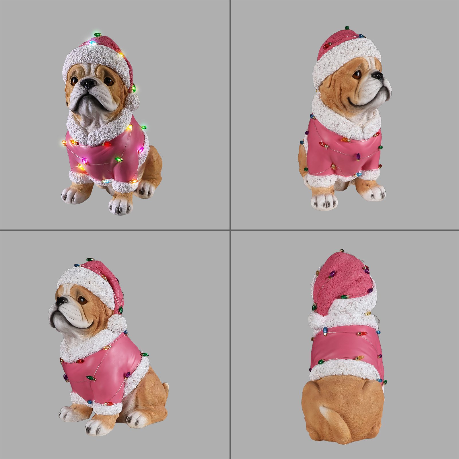 Christmas Pug Statue, Holiday Dog Figurine in Pink Santa Outfit - Image 5
