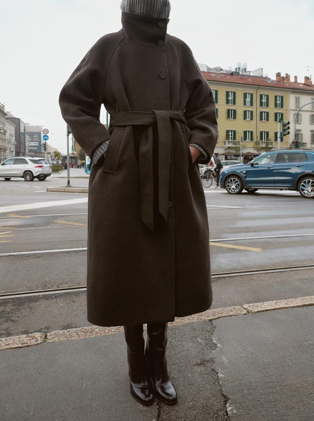 Women's Stand Collar Belt Overcoat Coat - Image 7