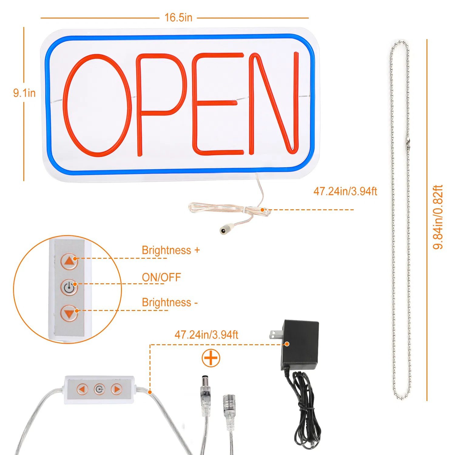 LED Open Sign 16.5x9.1in Business Neon Open Sign Advertisement Board with 11 Levels Adjustable Brightness - Image 8
