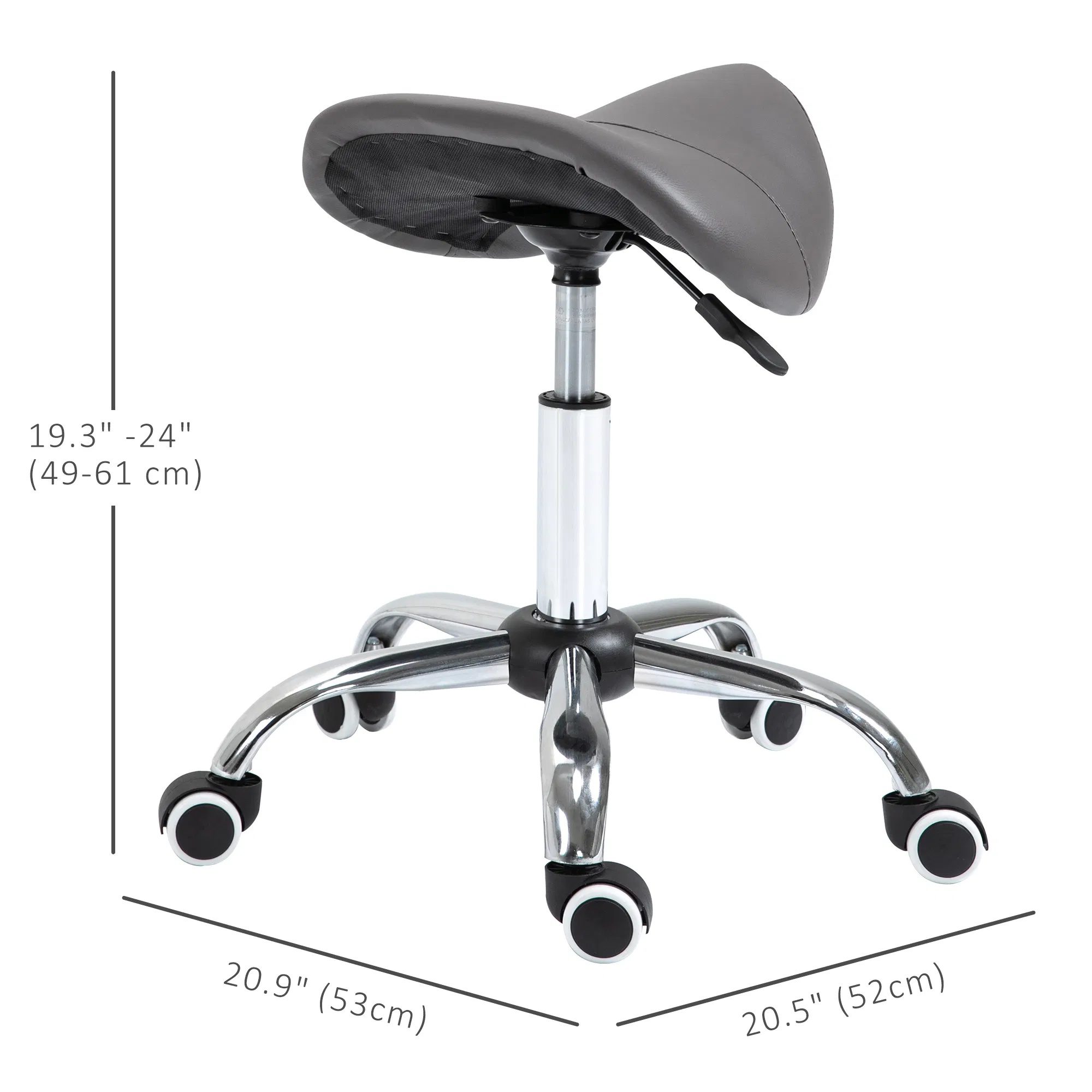 Saddle Stool Adjustable Hydraulic Rolling Beauty Salon Stool Ergonomic PU Leather Stool Round Grey - Image 2