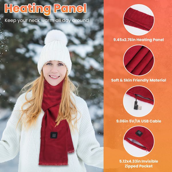 Heated Neck Wrap Warm Heated Scarf USB Powered With 3 Temperature Modes Soft Skin-Friendly Washable Scarf For Winter Camping Fishing - Image 2