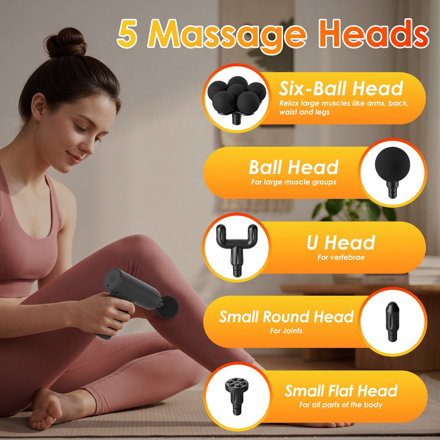 Portable Mini Massage Gun Deep Tissue Percussion Massager With 6 Speeds 5 Interchangeable Massage Heads Muscle Massager For Athletes Office Gym Travel - Image 4