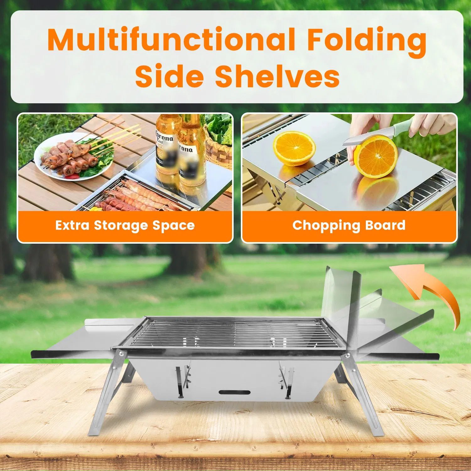 Foldable Charcoal BBQ Grill Stainless Steel Grill Net Easy Setup Portable Tabletop Barbecue Grill for Camping Picnic Outdoor Party Backyard - Image 7