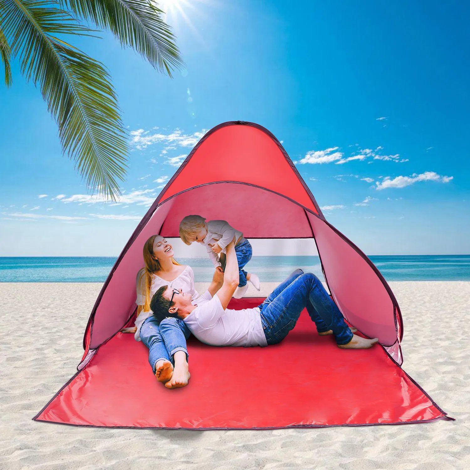 Pop Up Beach Tent Sun Shade Shelter Anti-UV Automatic Waterproof Tent Canopy for 2/3 Man w/ Net Window Storage Bag for Outdoor Beach Camping Fishing Park Lake - Image 5