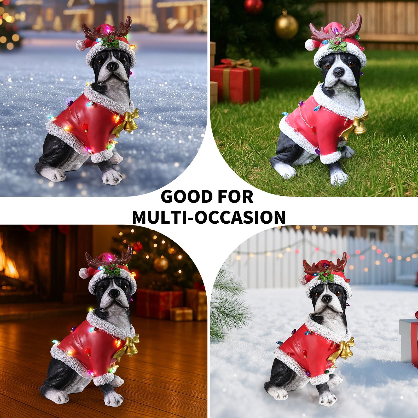 Christmas Boston Terrier Statue, Holiday Dog Figurine in Santa Outfit - Image 6