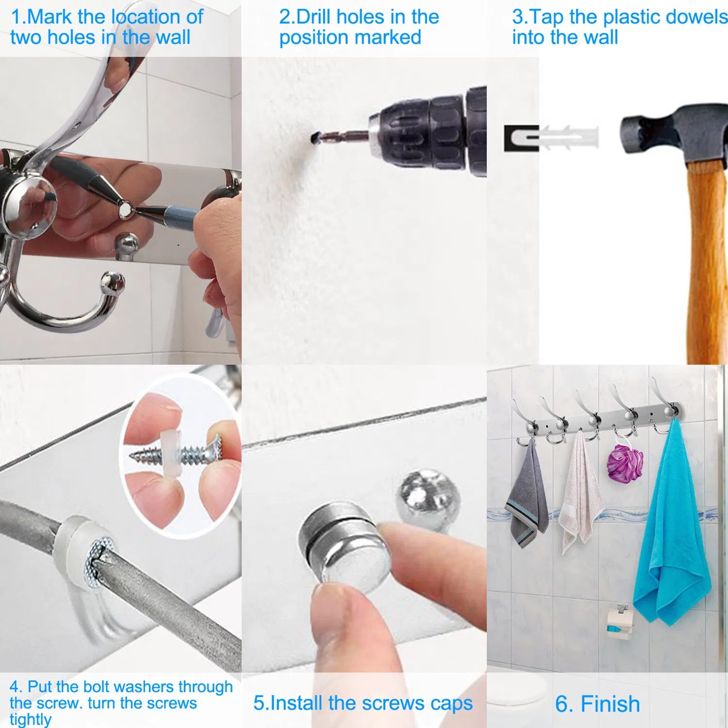 Wall Mount Coat Hook 15 Hooks Stainless Steel Clothes Hangers Rack Robe Hat Towels Hook Coat Rack Hook - Image 6