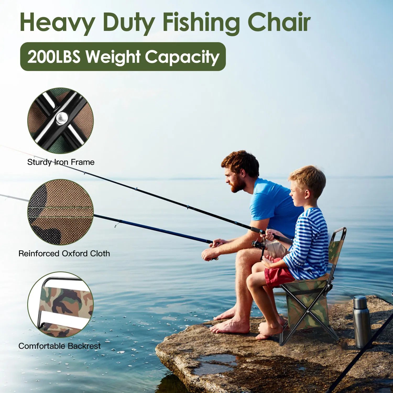 Collapsible Fishing Chair with Built-in Insulated Cooler Bag, Portable Oxford Outdoor Chair with Backrest, 200lbs Weight Capacity for Camping Concert BBQ Adventures - Image 7