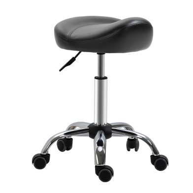 Saddle Stool Height Adjustable Rolling Salon Chair PU Leather Black for Massage Spa Clinic Beauty Tattoo