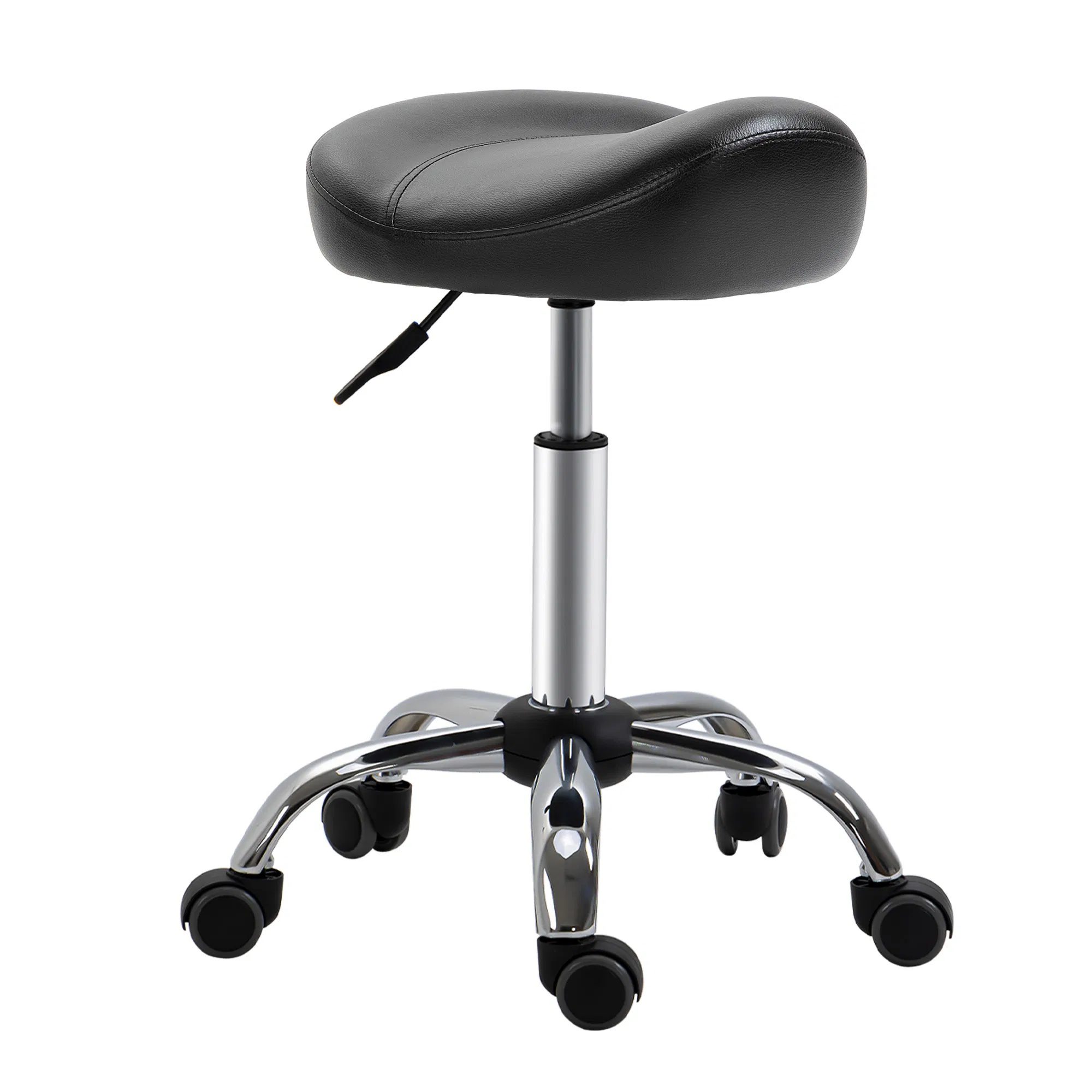 Saddle Stool Height Adjustable Rolling Salon Chair PU Leather Black for Massage Spa Clinic Beauty Tattoo