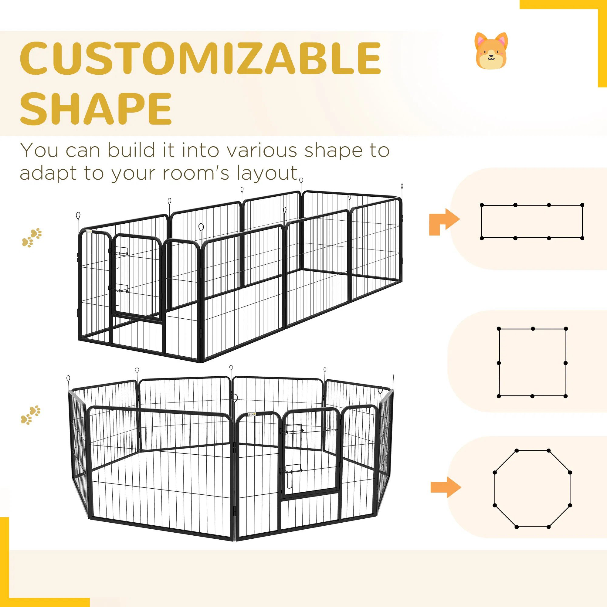 8 Panel Heavy Duty Dog Playpen 23.5" Height for Small Medium Dogs - Image 3