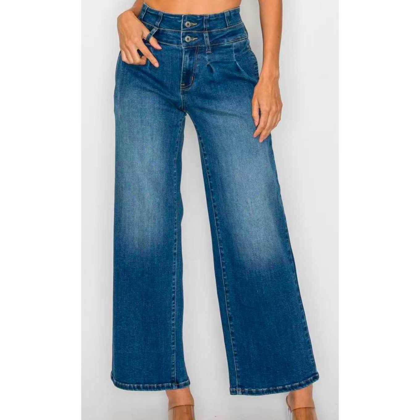 Women's Medium Blue Elastic Waist Jeans - Wide Leg Casual Denim - Image 5