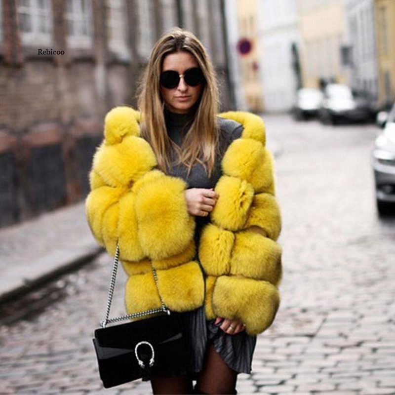 Women's Minimalist Hooded Patchwork Fur Grass Jacket - Image 6