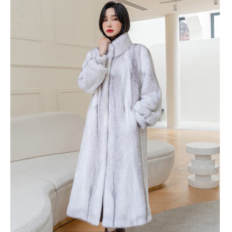 Fashionable Stylish Stand-up Collar Thermal Light Mink Fur Coat - Image 4