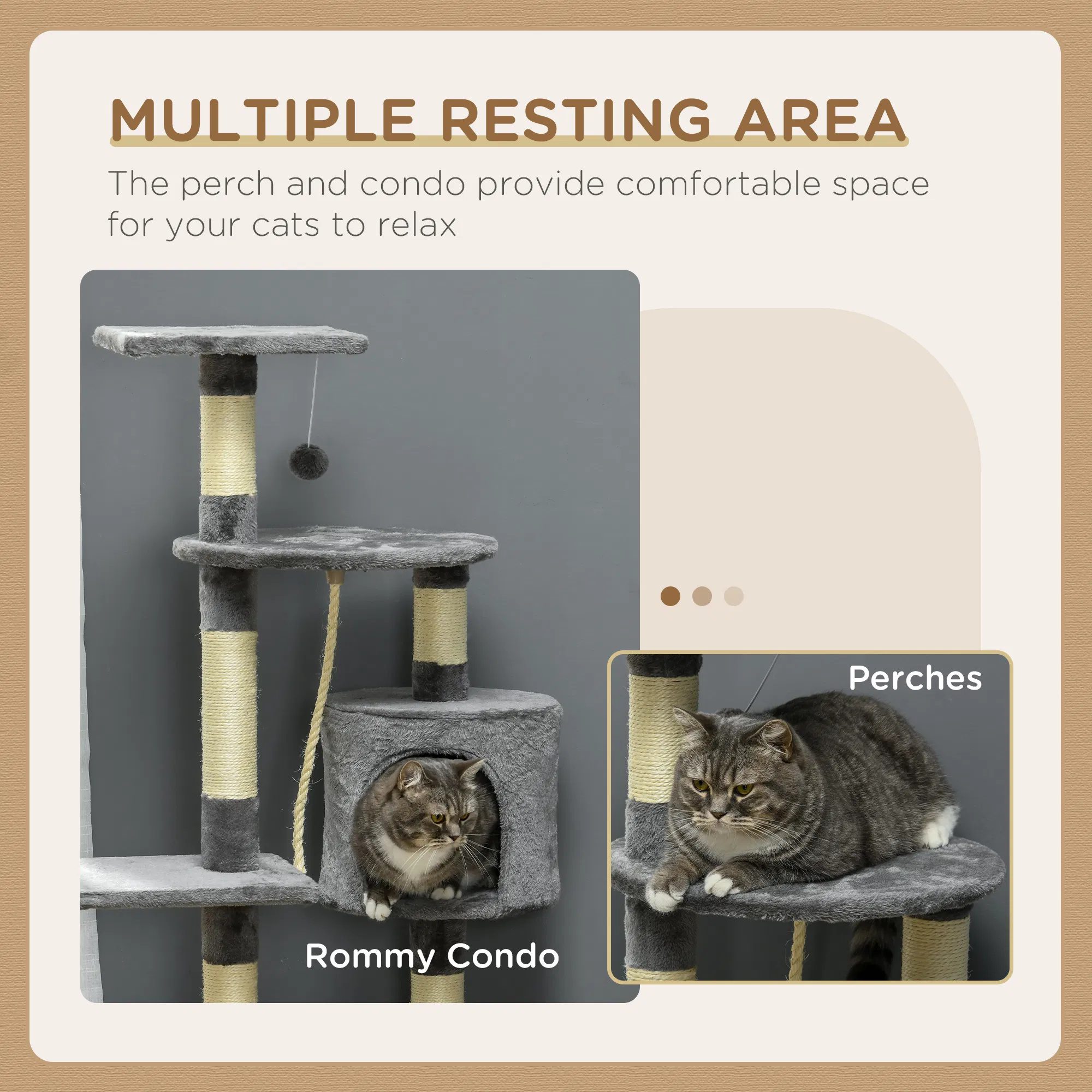 46Inch Scratching Cat Tree, Multi Level Cat Tower for Large Cats Adult with Toys and Condo, Grey - Image 5