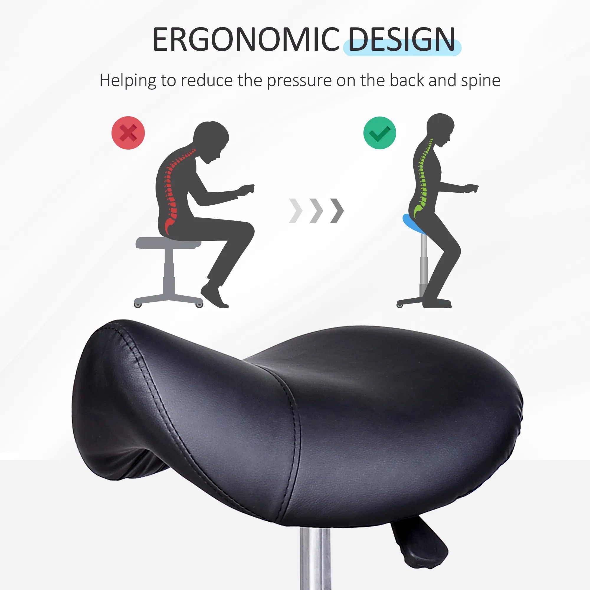 Hydraulic Swivel Salon Stool Adjustable Massage Facial Spa Beauty Saddle Chair Black - Image 6