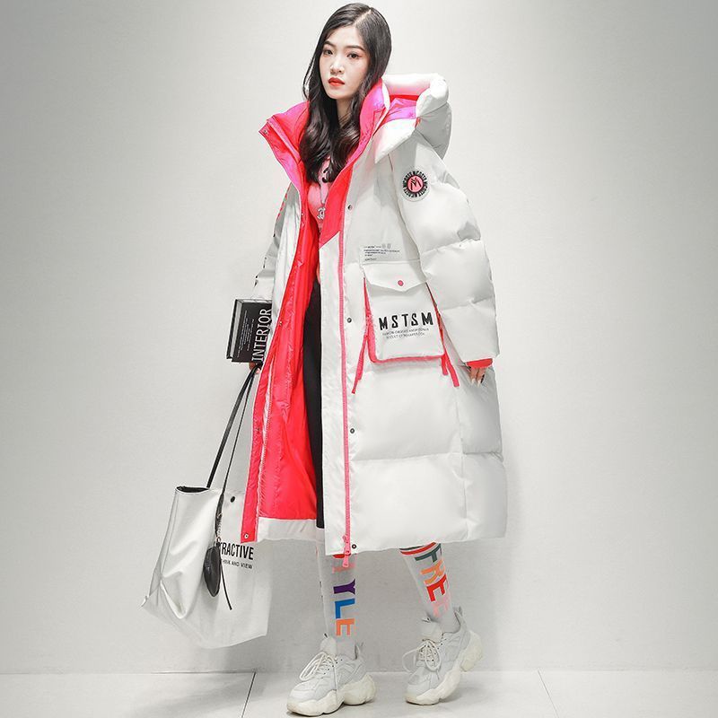Womens Winter Loose Western-Style Over-the-Knee Long Thermal Patchwork Down Jacket - Image 7