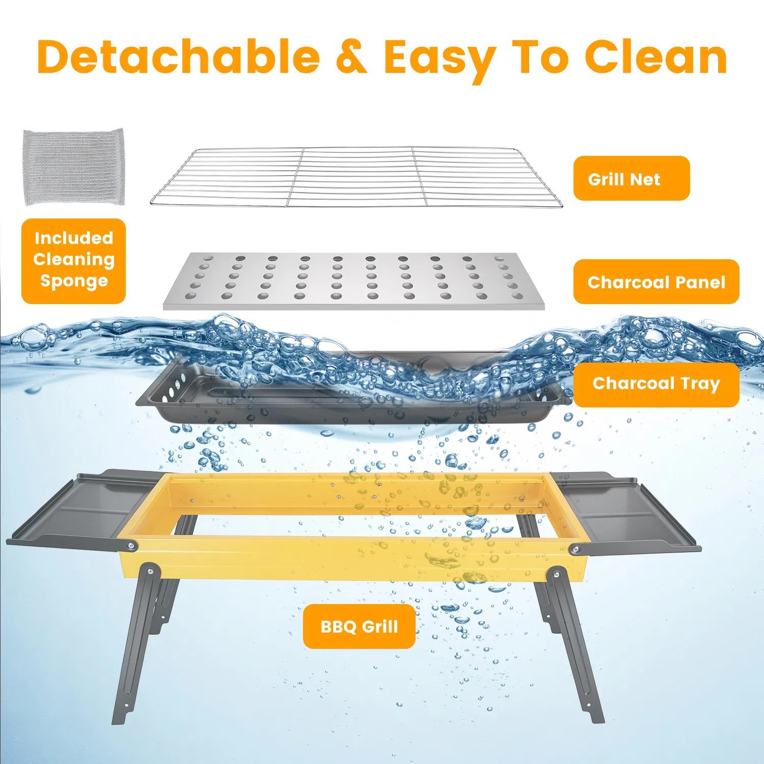 Multi-Function Portable Charcoal Grill with Prep Side Tables, Powder Coated Foldable BBQ for Camping Picnic RV Backyard Party - Image 5