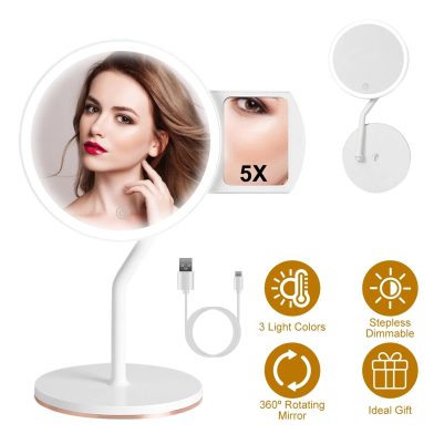 7.48In 5X Magnifying Lighted Makeup Mirror Dimmable Magnification Mirror With Lights Lighted Vanity Mirror with 3 Light Colors GPCT5248