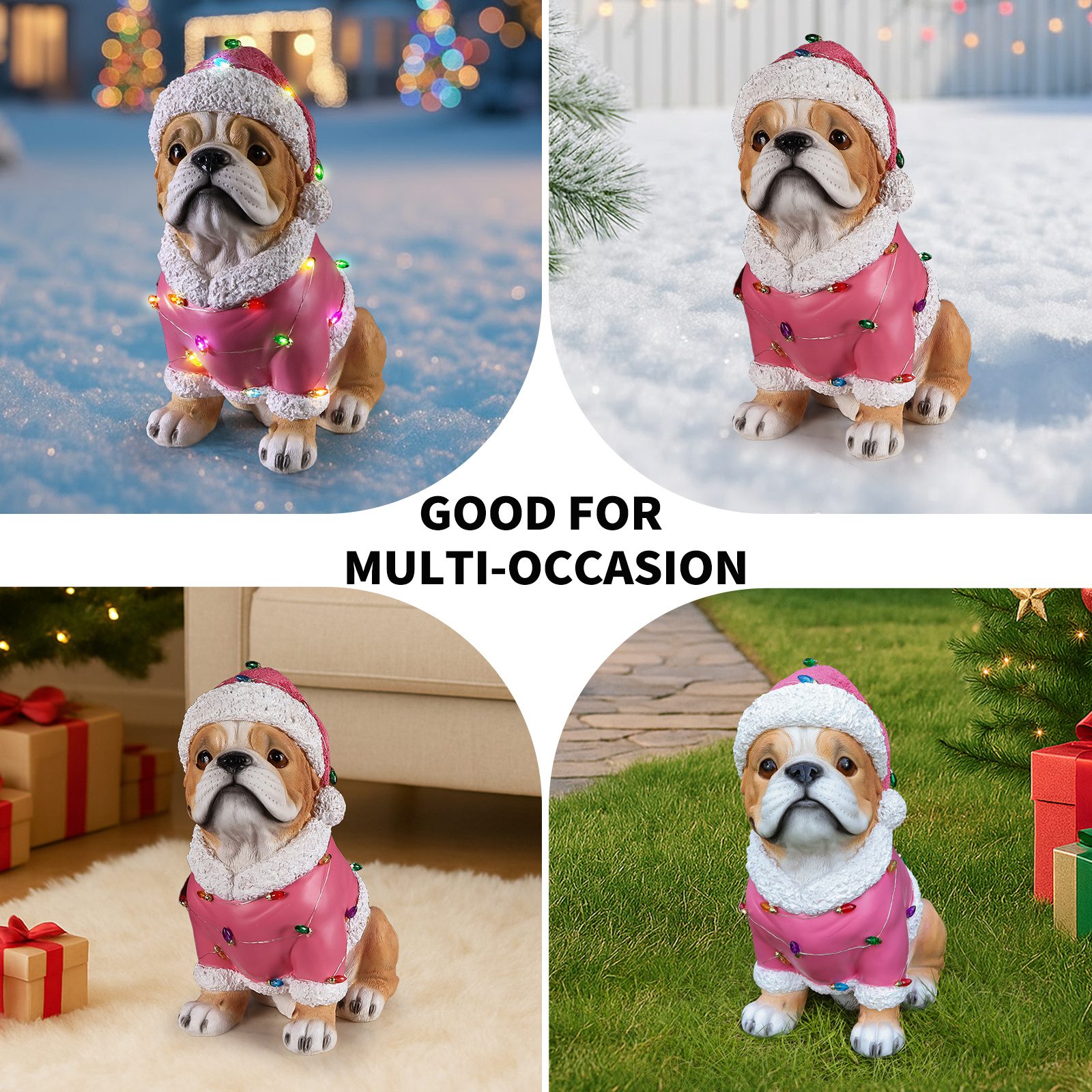 Christmas Pug Statue, Holiday Dog Figurine in Pink Santa Outfit - Image 6