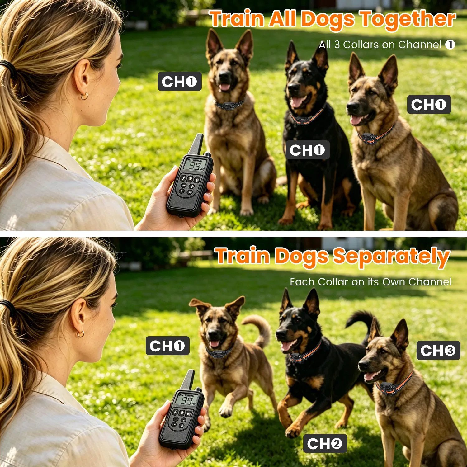 Dog Training Collar with Remote Rechargeable Dog Training Collar IP68 Waterproof with 4 Training Modes 3 Channels for Medium and Small Dogs - Image 4