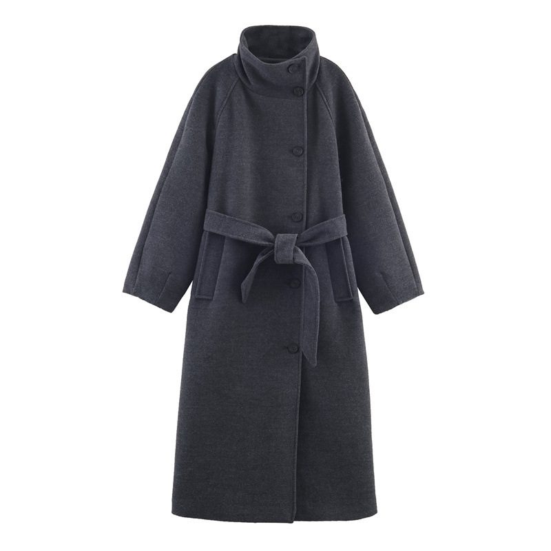 Women's Stand Collar Belt Overcoat Coat - Image 6