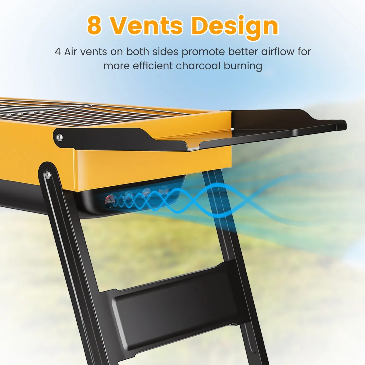 Multi-Function Portable Charcoal Grill with Prep Side Tables, Powder Coated Foldable BBQ for Camping Picnic RV Backyard Party - Image 9
