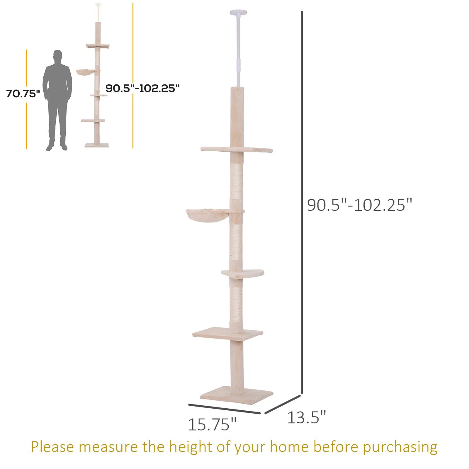 8.5ft Cat Climbing Tree 5-Tier Kitty Activity Center with Scratching Post Beige - Image 2