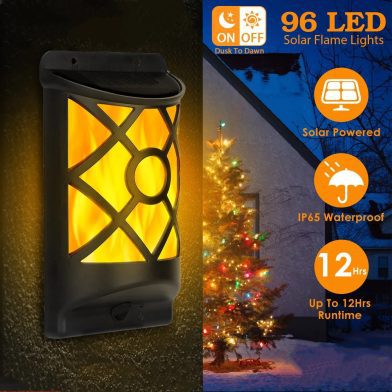Outdoor Solar Dancing Flame Ground Lights 96 LED Beads Light Sensor Auto Switch, High Conversion Solar Panel Dust Rain Snow Resistant ABS Garden Path Lamp