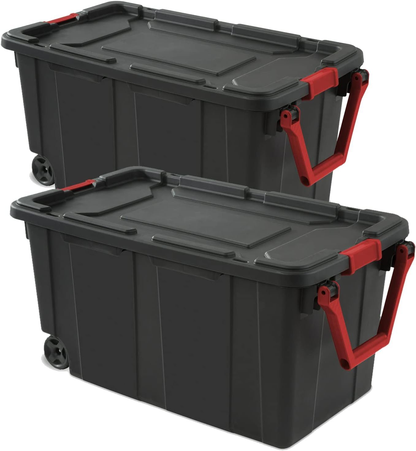 40 Gallon Durable Plastic Storage Tote With Latching Lid And Pull Handle, Black, 2 Pack Shipment From Walmart