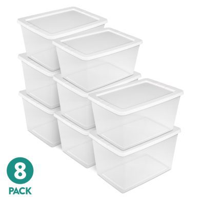 58 Quart Storage Box, Clear Plastic Storage Bin With Snap-on Lid, White, 8 Pack Shipment From Walmart
