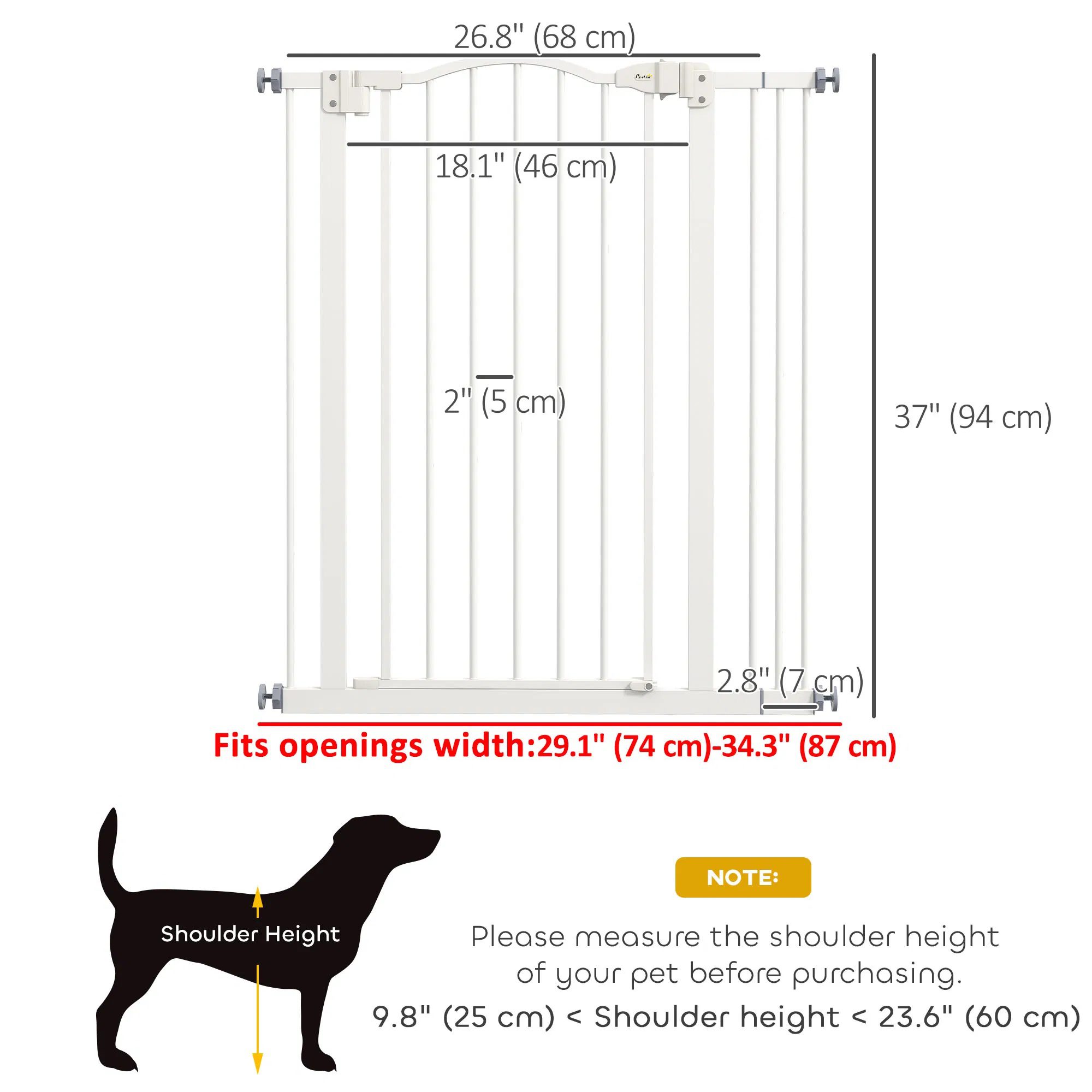 Extra Tall Dog Gate with Door, Pressure Fit, Auto Close, Double Locking for Doorways Hallways Stairs, 29"-34", White - Image 2