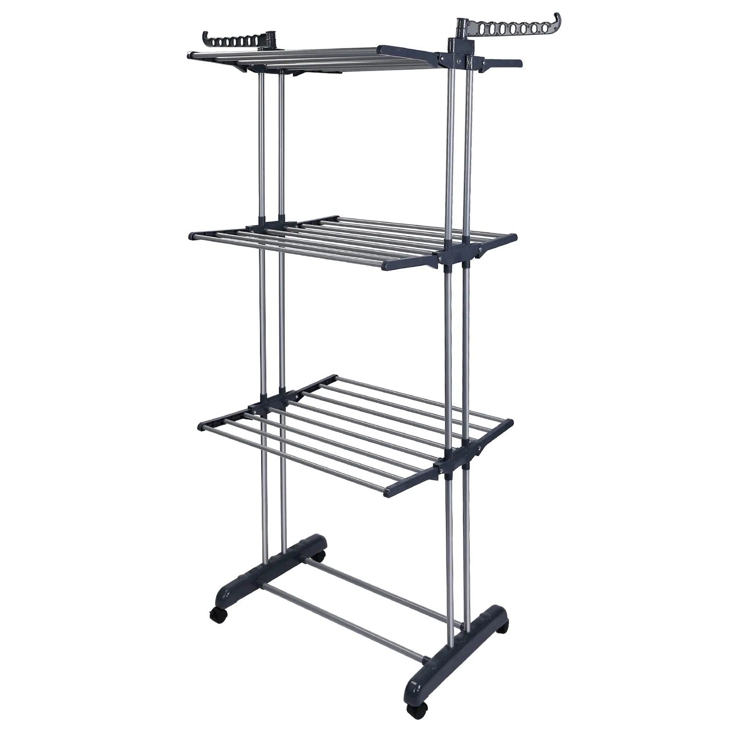 Clothes Drying Rack Rolling Collapsible Laundry Dryer Hanger Stand Rail Shelve Wardrobe Clothing Drying Racks w/ Dual Side Wings - Image 2