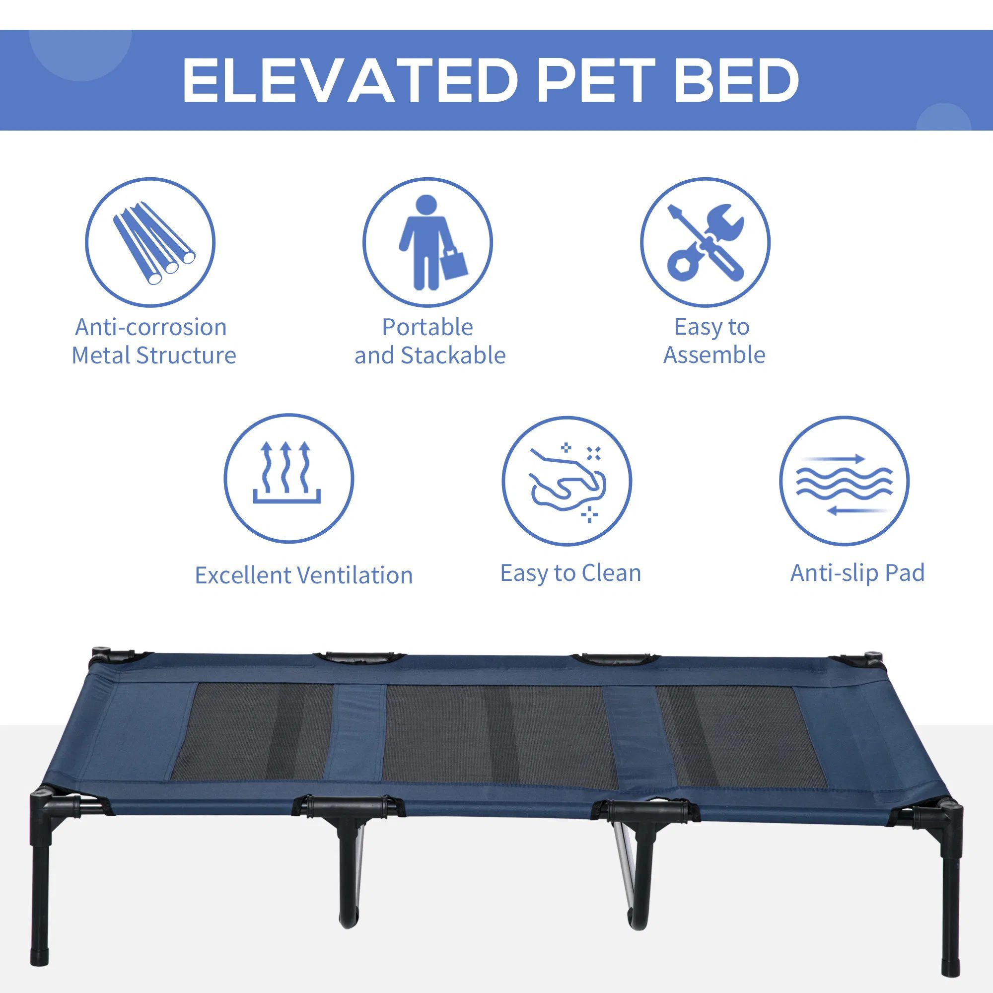 48" X 36" X 9" Elevated Pet Bed with Carrying Bag, Dark Blue - Image 3