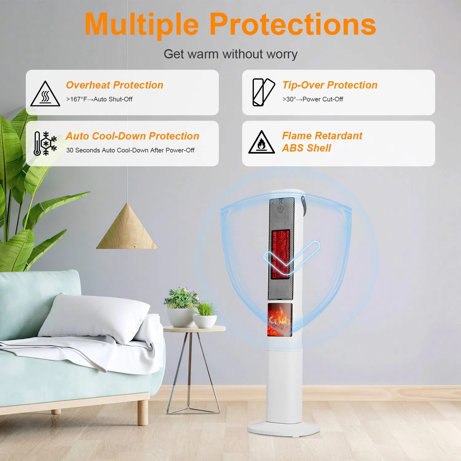 3-in-1 Quiet Space Heater - 120° Wide Coverage, 3D Fireplace Effect, Timer & Remote, Portable Indoor Heater with Multiple Protections - Image 5