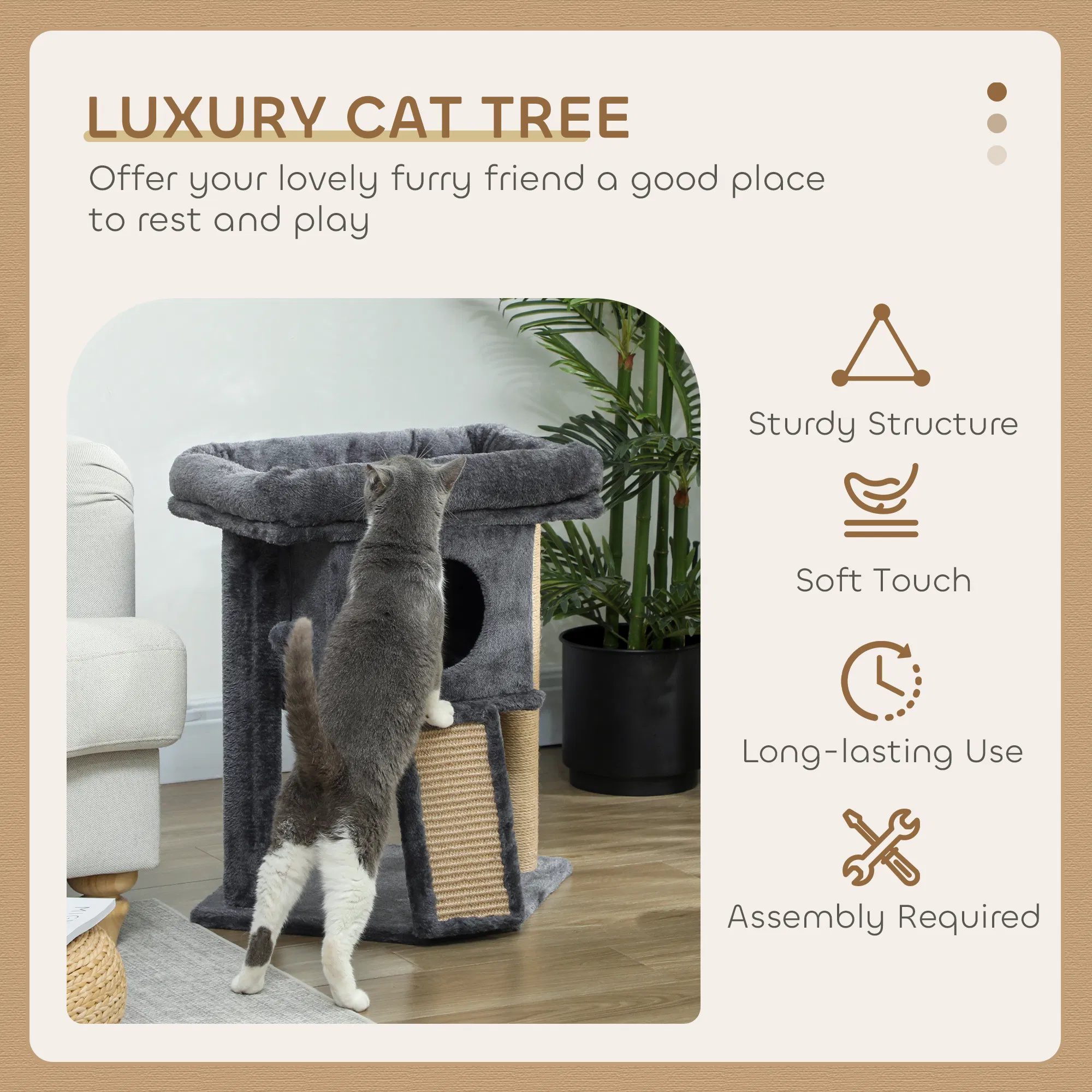 Cat Tree, Small Cat Tower with Perch, Scratching Post, Cat Condo, Toy Ball for Kitty, Indoor Use, Dark Grey - Image 3