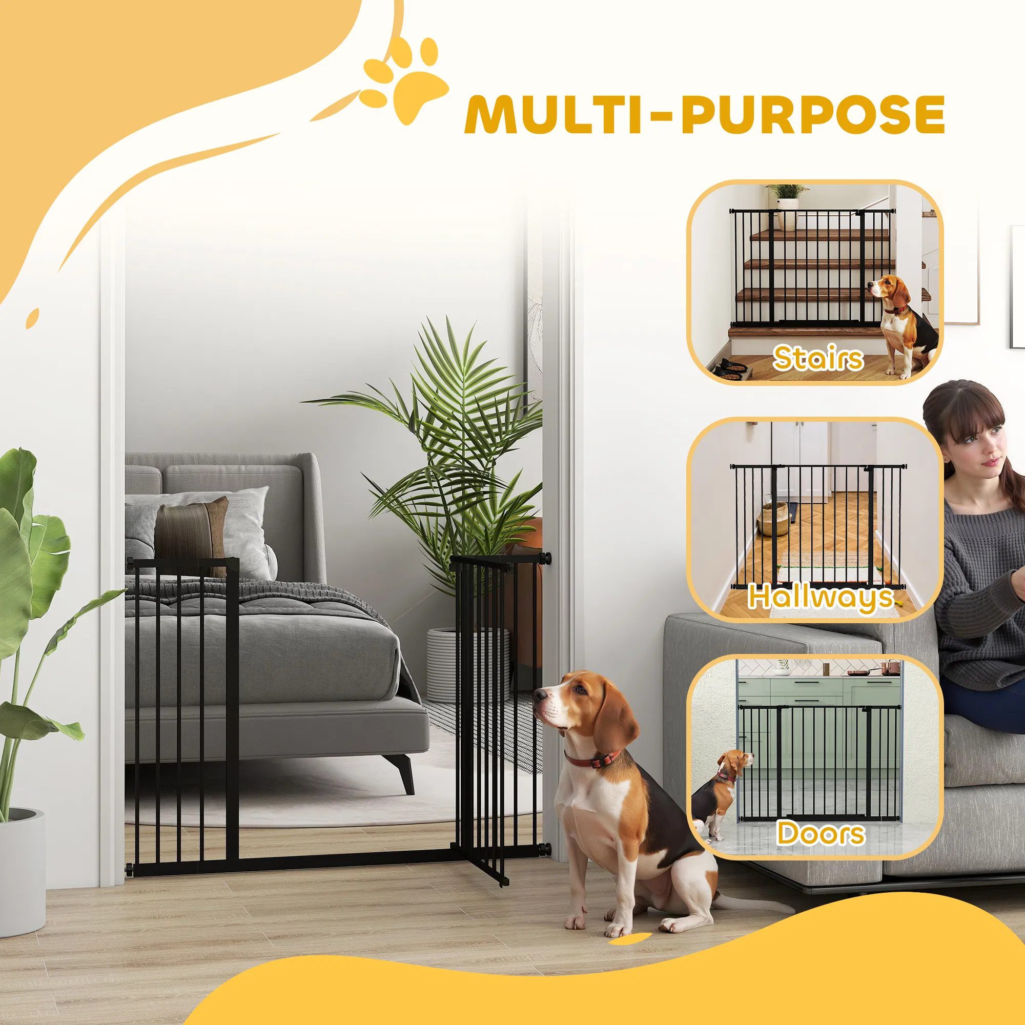 Pressure Fit Dog Gate Pet Barrier for stairs doorway, 29.9''- 42.1'' Width Black - Image 3
