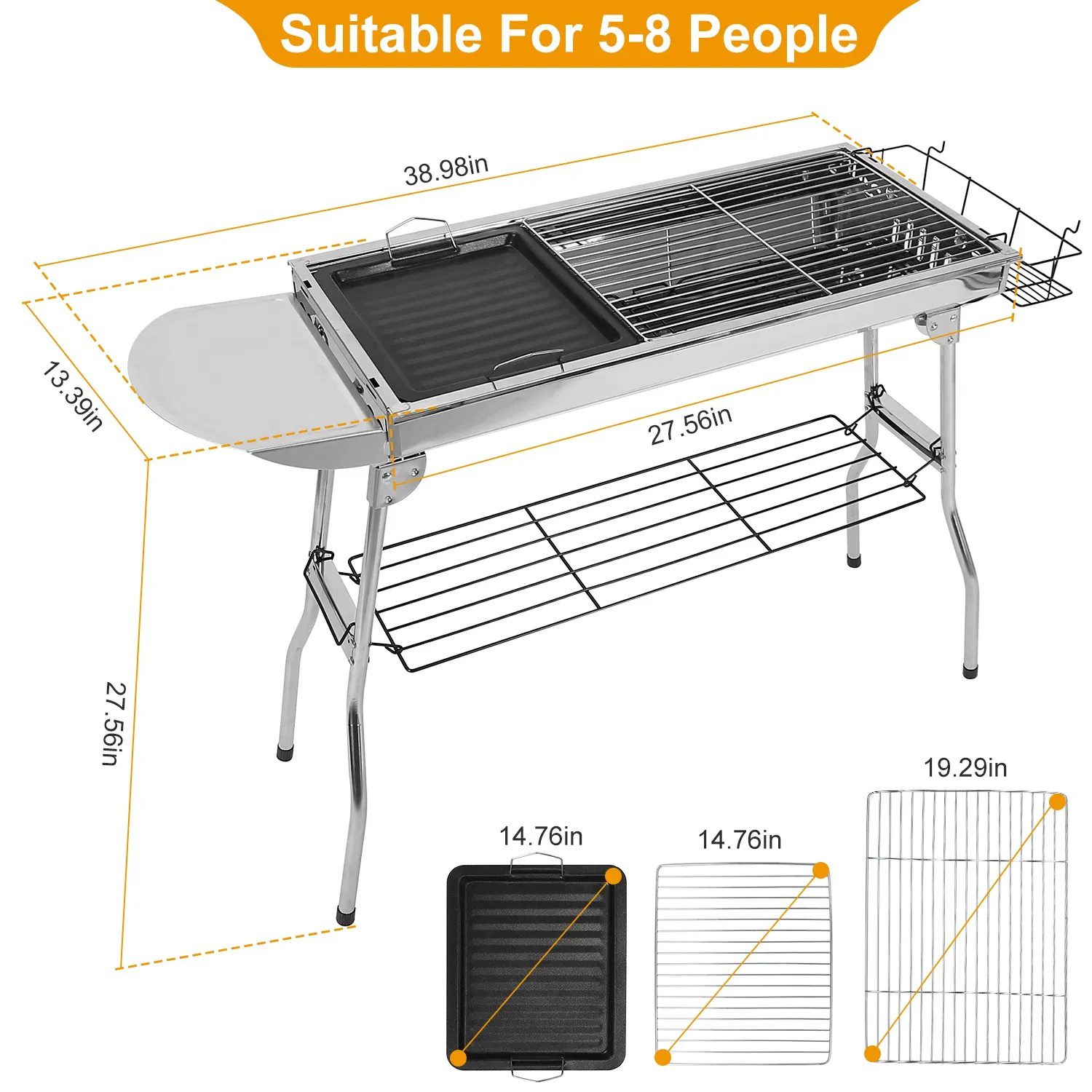 Foldable BBQ Grill Portable Charcoal Barbeque Grill Stainless Steel BBQ Grill For Picnic Camping Backyard Cooking - Image 5