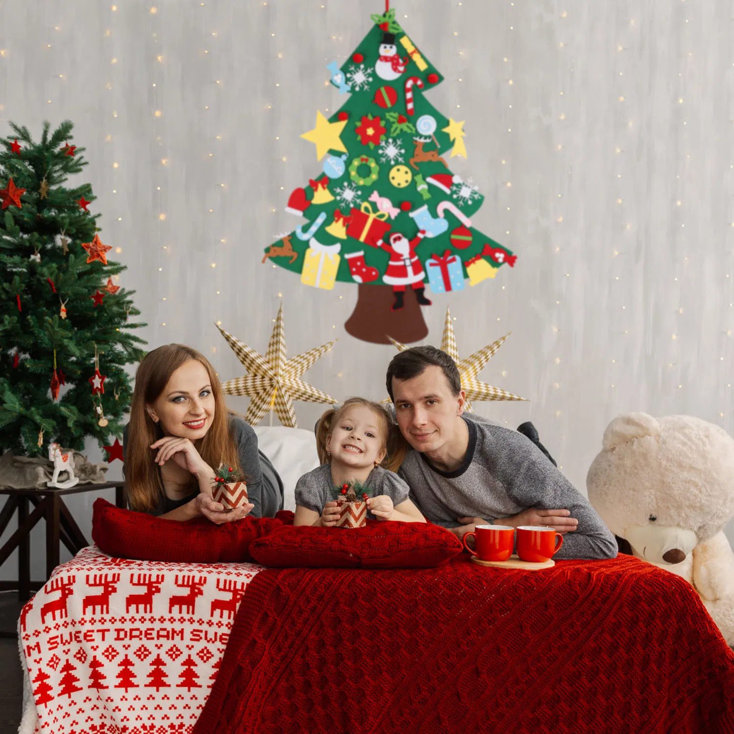 DIY Felt Christmas Tree 41Pcs Detachable Ornaments for Kids Toddler Wall Hanging Christmas Decoration Xmas Gift - Image 7