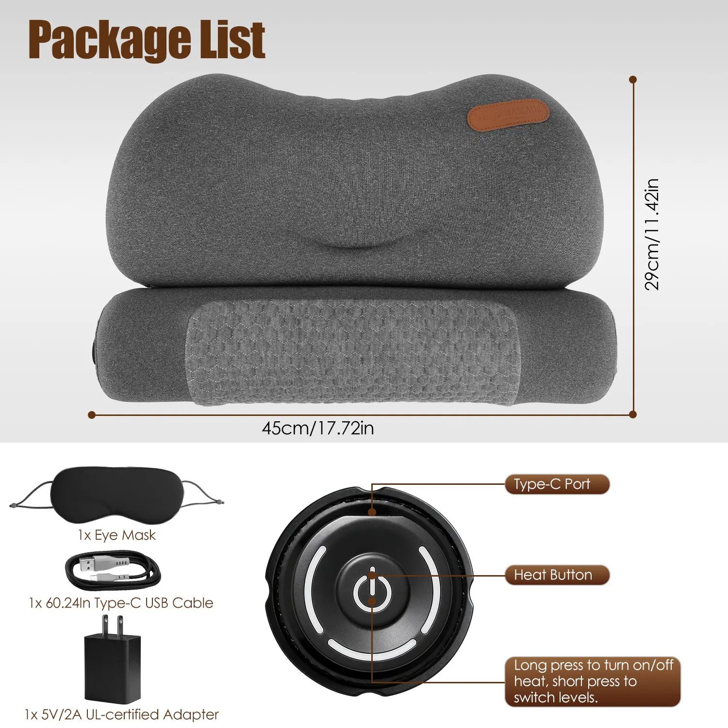 Heated Bed Pillow for Neck Pain, 55D Zero Pressure Memory Foam with 3 Heat Settings,Skin-Friendly Memory Foam Neck Support Pillow with Eye Mask, Perfect Gift for Men Women - Image 5