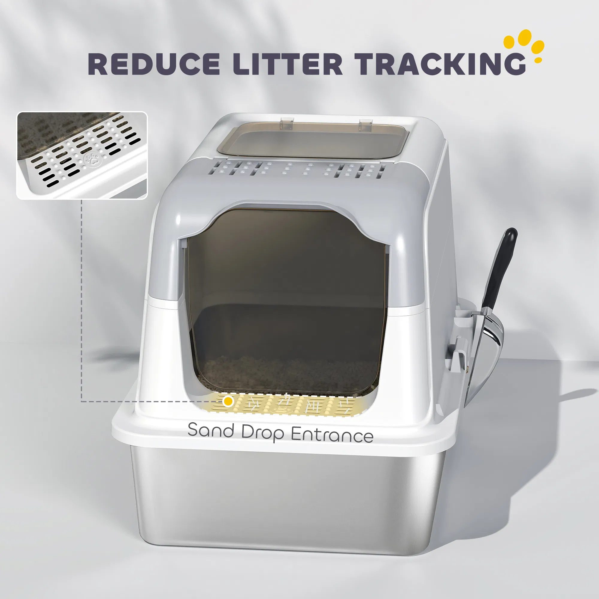 Extra Large Stainless Steel Litter Box, Enclosed Kitty Litter Box for Big Cats with Scoop, Deodorizer Bag - Image 5