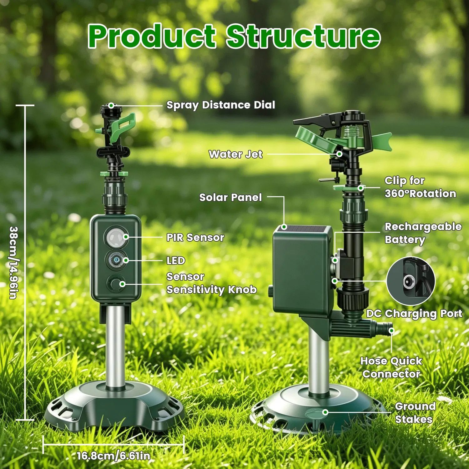 Solar Powered Motion Sensor Animal Repellent Sprinkler with Flashing Light Outdoor Animal Deterrent for Cats Dogs Squirrels Birds Raccons Deer And More - Image 10