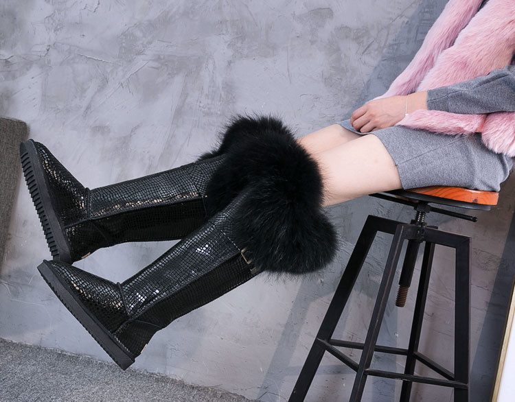 Leather Hair Knee High Boots For Women - Image 4