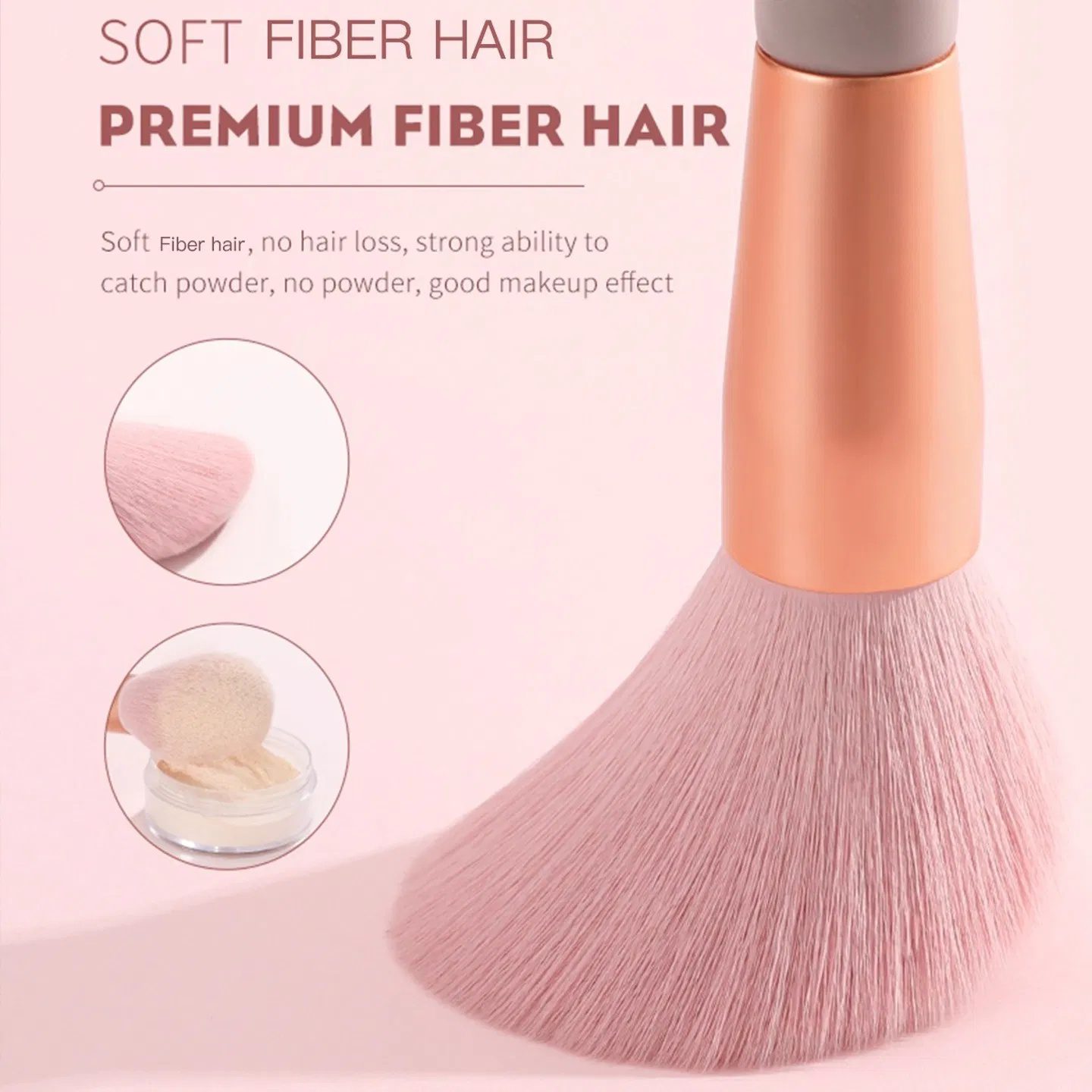 13-piece pink makeup brush set, complete for face and eye application, soft bristles for smooth powder pickup, comes with a velvet storage pouch - Image 3