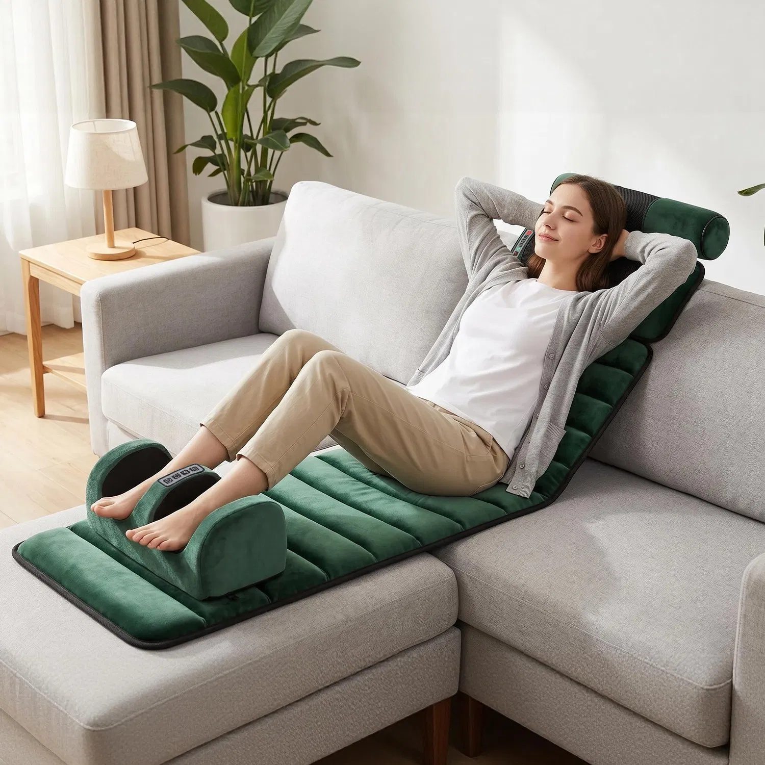 Full Body Massage Pad with Separable Shiatsu Neck & Foot Massagers, Adjustable Inflatable Waist Pillow 3 Heat Levels Custom Vibration Settings Foldable Design with Carry Bag - Image 7
