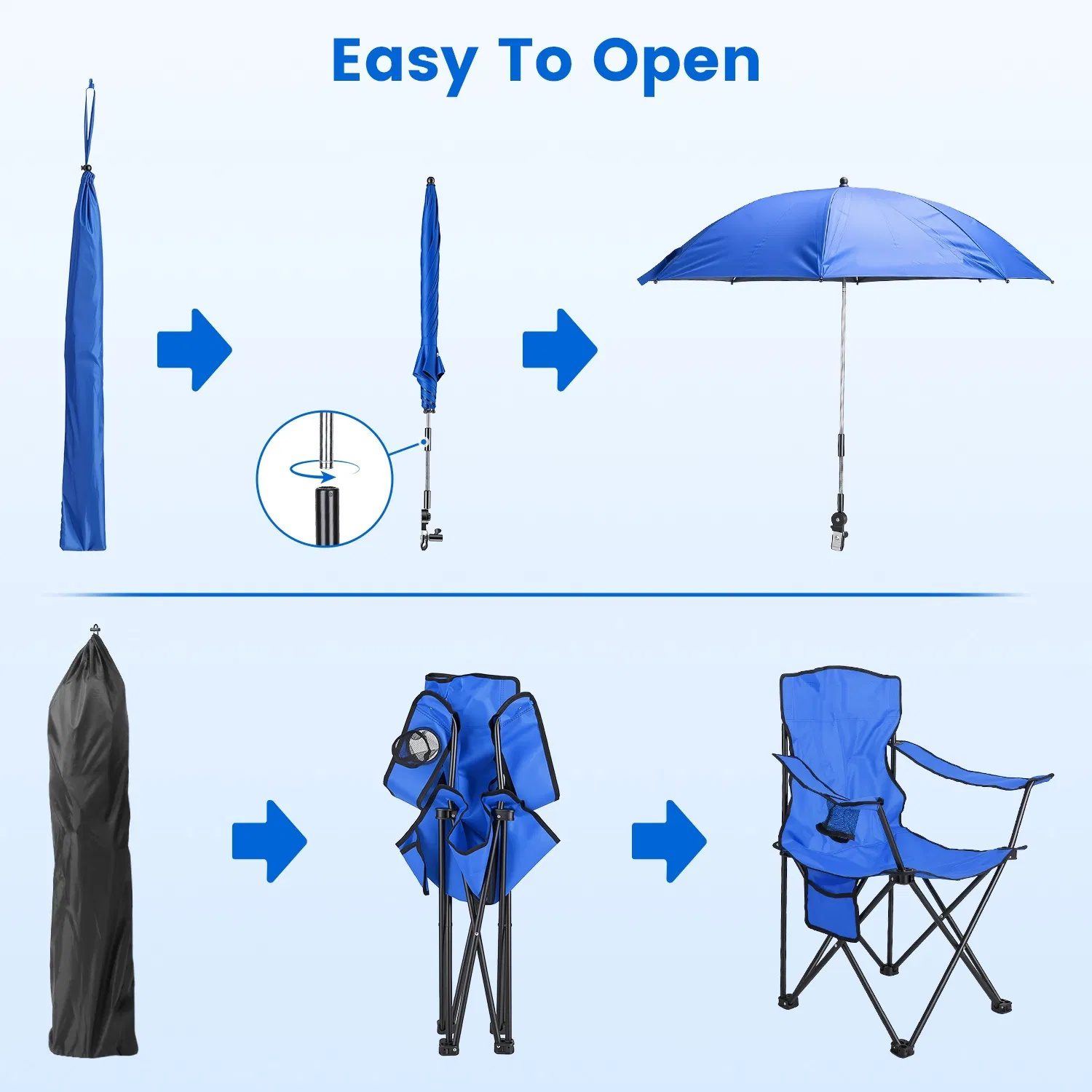 Folding Camping Chair with Detachable 8-Rib Sun Umbrella, 42.13 Inch Canopy Aluminum Alloy Portable Lawn Chair Supports 330LBS with Cup Holder - Image 6