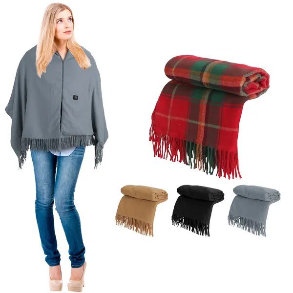 77x24In USB Heated Shawl With Teasel Wearable Heating Blanket Electric Throw Wrap Indoor Outdoor With Zipper 3 Heating Levels Machine Washable For Outdoor Home Office - Image 5