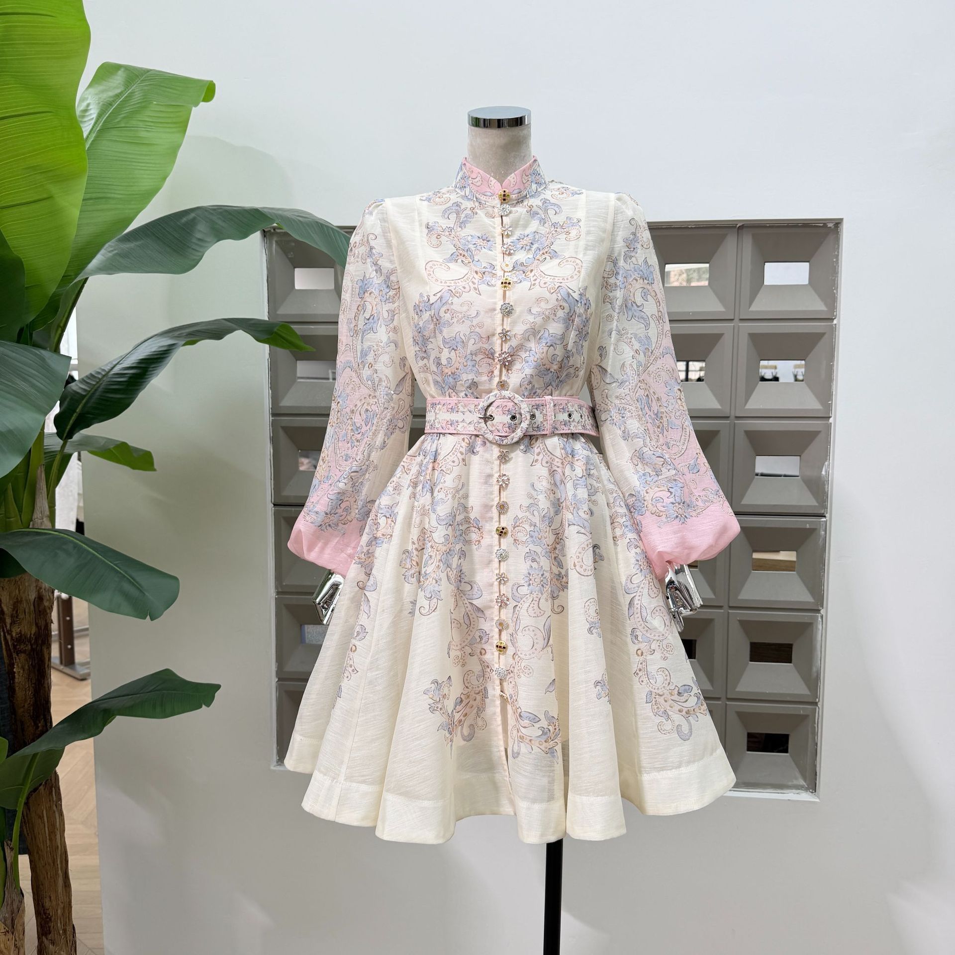 Printed Gradient Mid-Length Button-Front A-Line Dress
