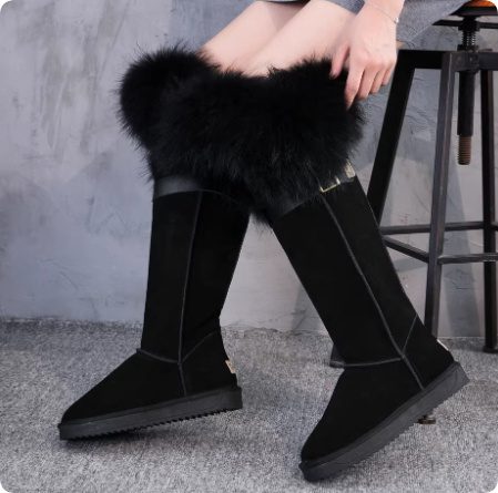 Leather Hair Knee High Boots For Women - Image 7