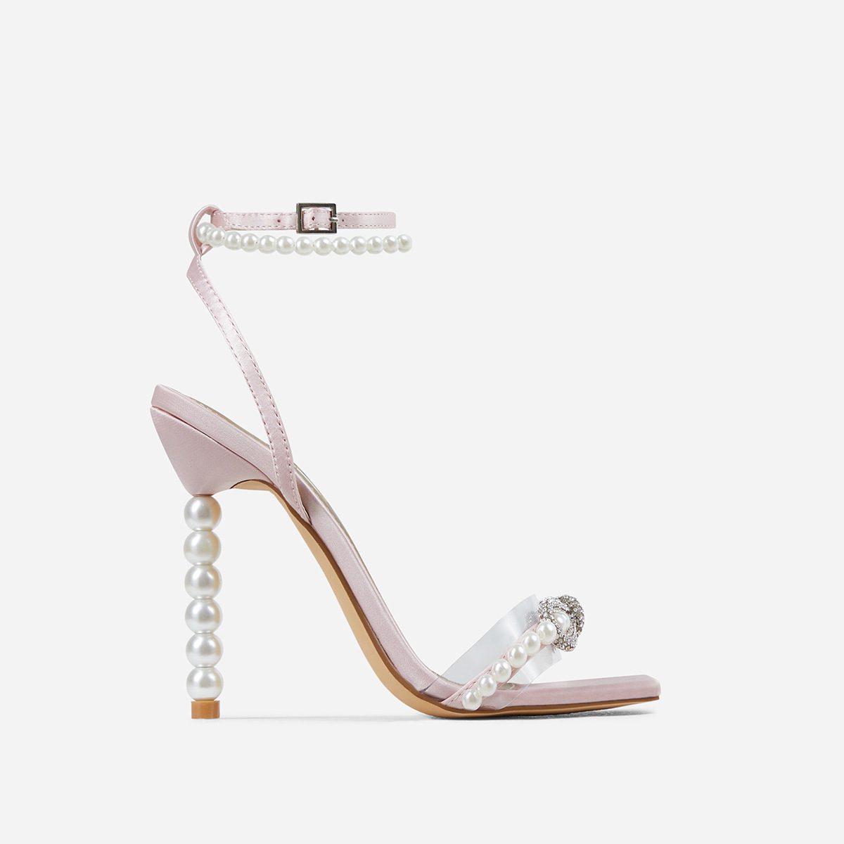 Square Toe Stiletto Heel Heels Rhinestone Bow Pearl Strap European And American Large Size Women's Shoes - Image 5